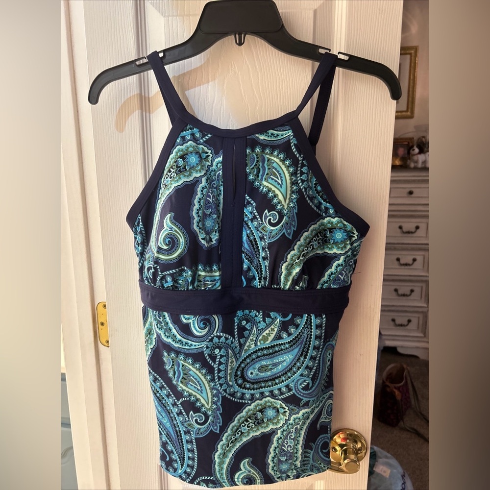 Land’s End Navy Paisley SZ 10D Tankini Swim Top